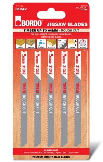 BORDO JIG SAW HCS UNIV. SHNK CURVED CUT 100MM TIMBER 5 PK 